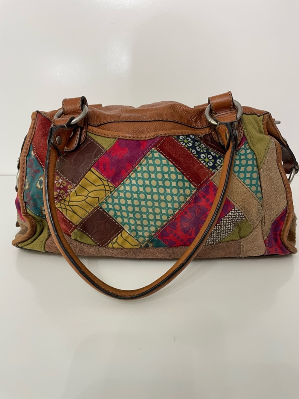 Fossil VTG Patchwork Leather Satchel Shoulder Bag